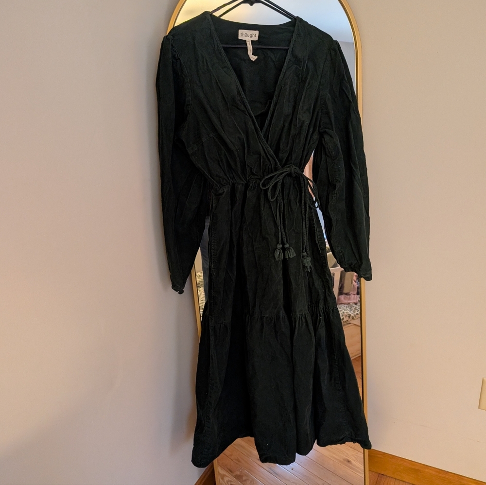 Organic Cotton Courderoy Prairie Dress, Dark Green, Cottage core, Thought Brand